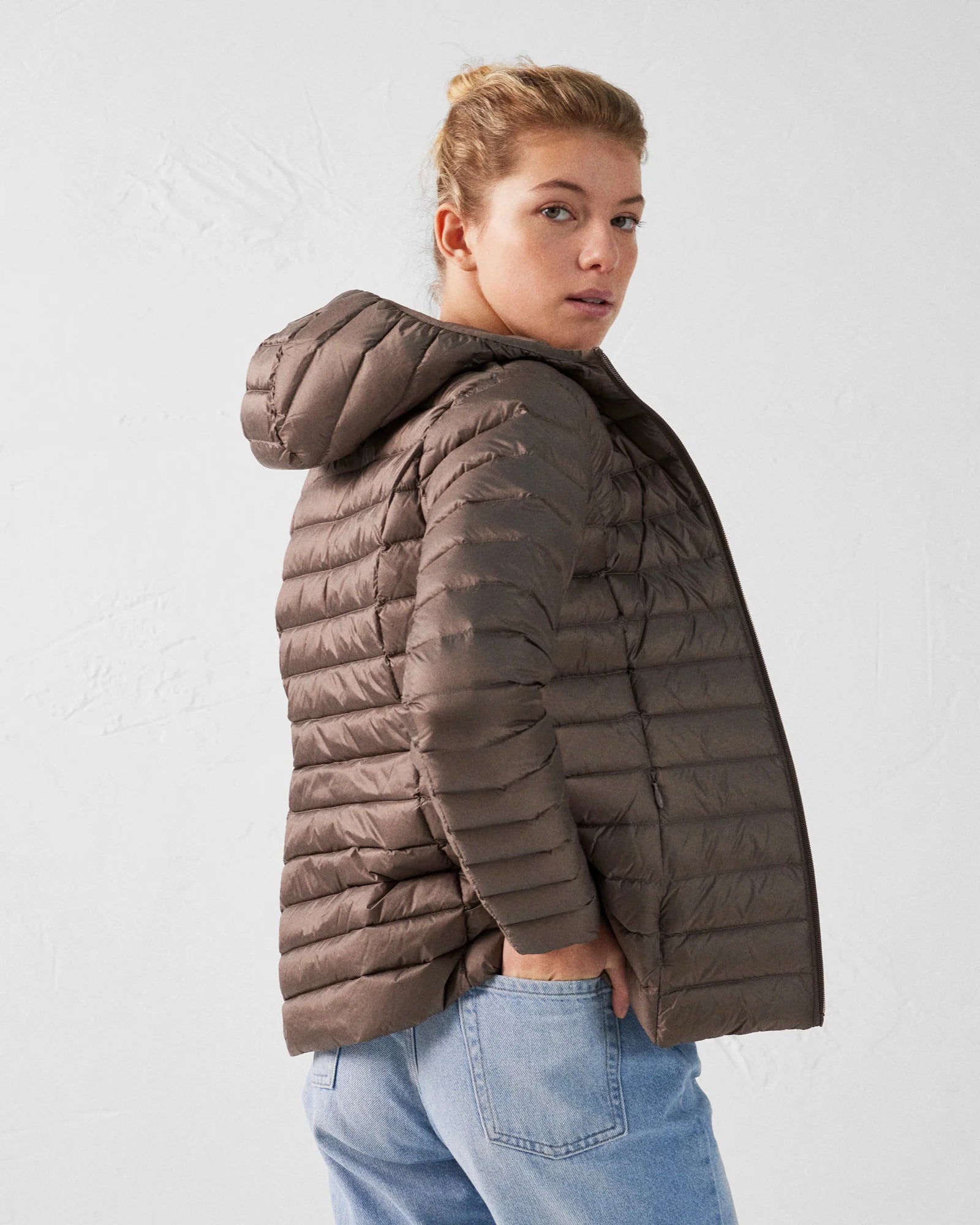 manteau hiver femme brun élégant avec capuche